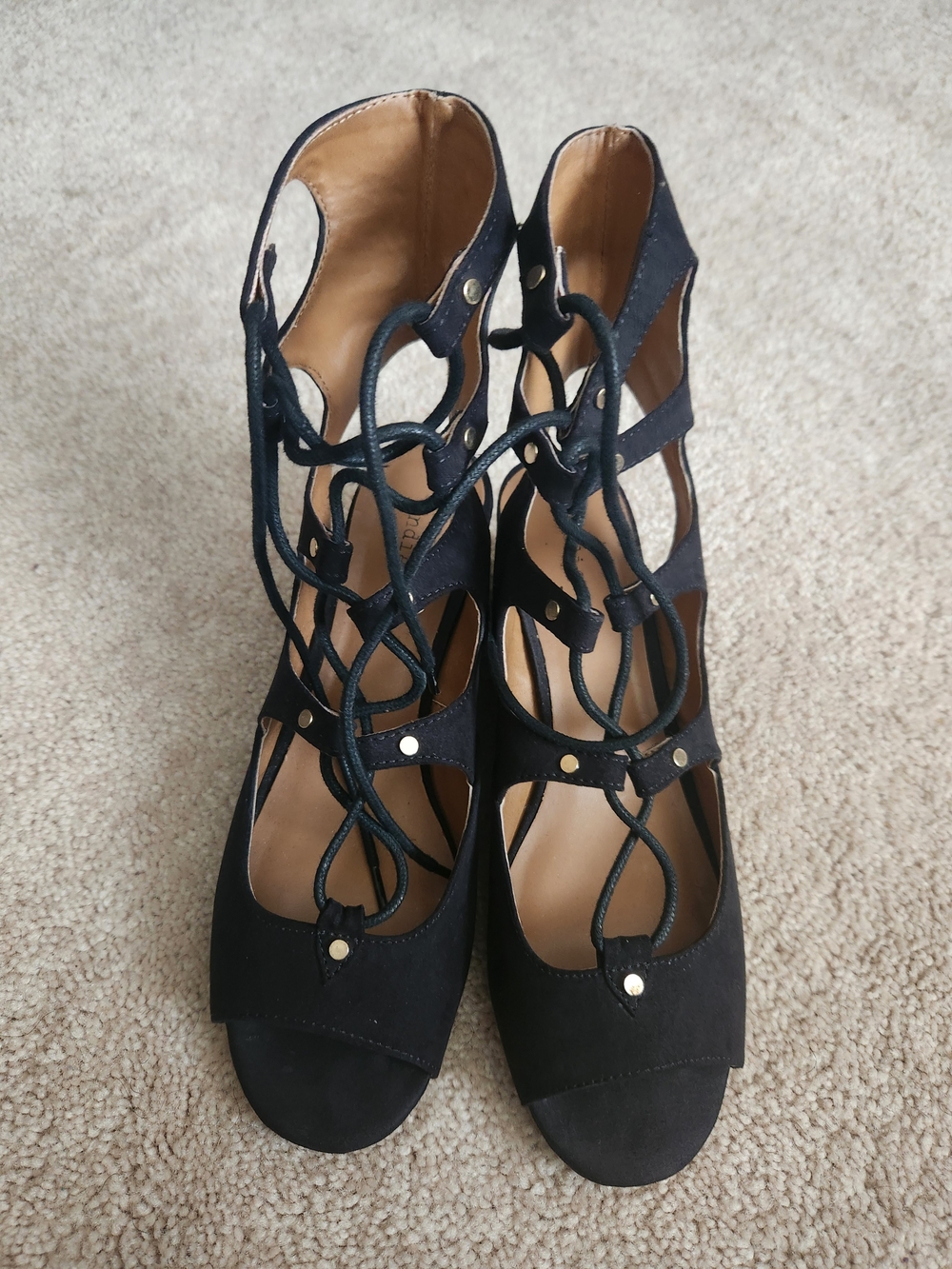 Indigo Black Lace-Up Gladiator Heels